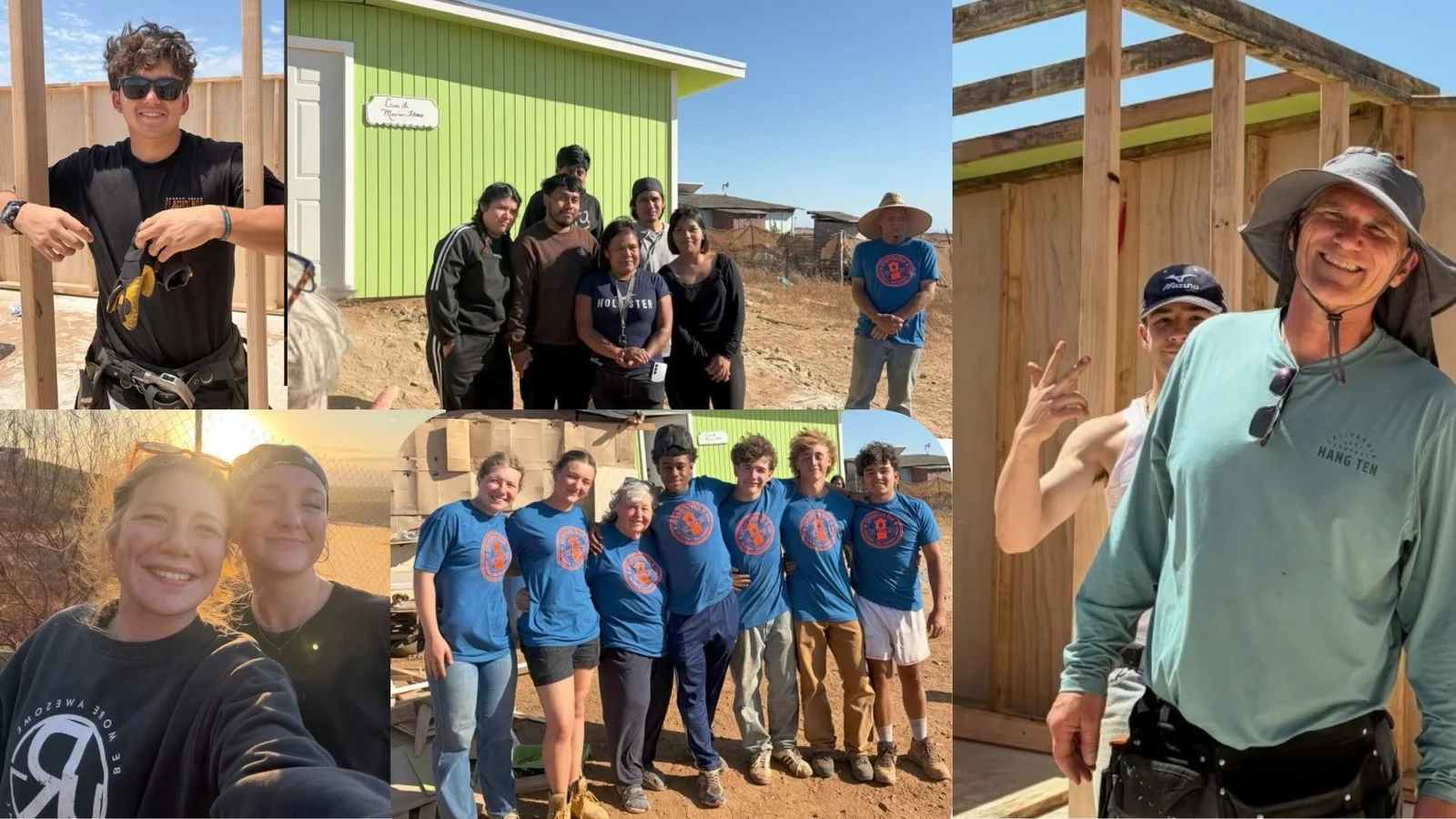 Missions collage: team members in matching shirts at a building site